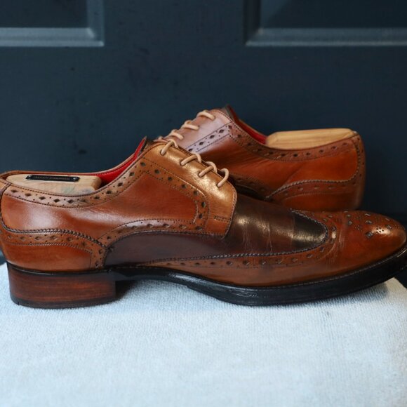 SALE - Jeffery-West 8-D US Brown Mens Wingtip Burnished Oxford Dress Shoes - Picture 8 of 15